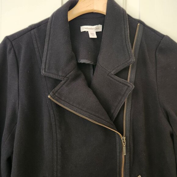 Coldwater Creek Black Cotton Moto Jacket Blazer Comfy Casual Fall Glam Edgy - Picture 3 of 11